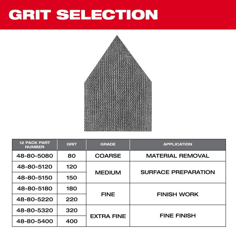 Milwaukee 180 Grit Mesh Sanding Sheets for M12 Orbital Detail Sander 12pk ;