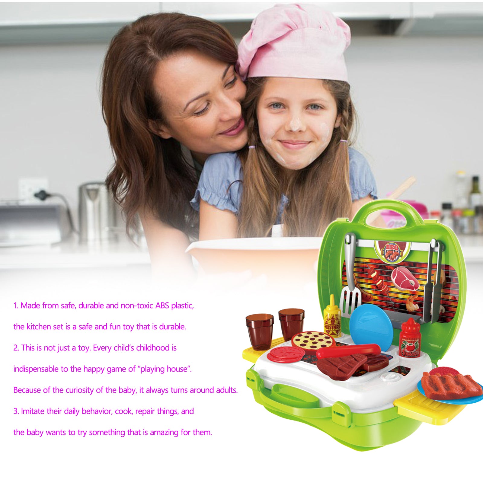 Kitchen Set Toys BBQ Grill For Kid Pretend Play Toddler Children Food Cooking for kids birthday Xmas