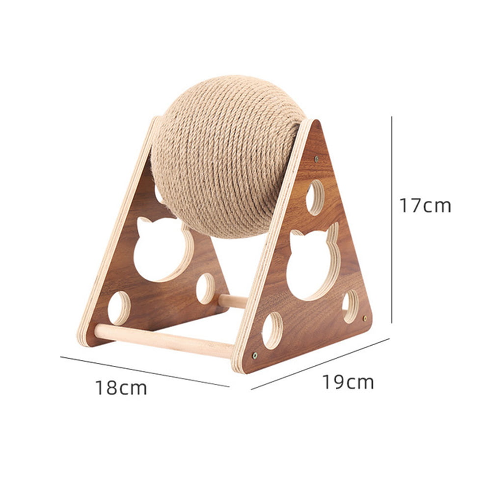 Homemaxs 1PC Wooden Cat Scratching Ball Sisal Rope Cat Climbing Stand Funny Cat Toy