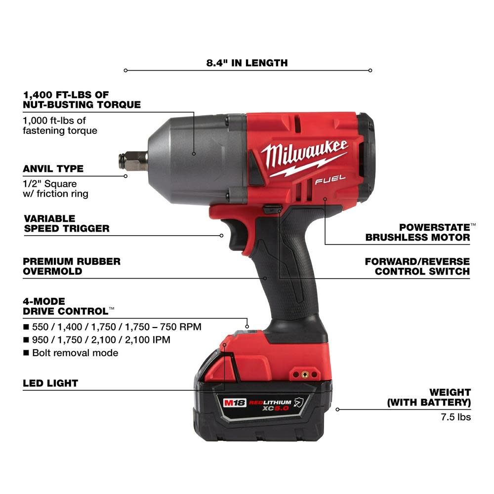 Milwaukee M18 FUEL High Torque 1/2 Impact Wrench with Friction Ring Kit 2767-22R from Milwaukee