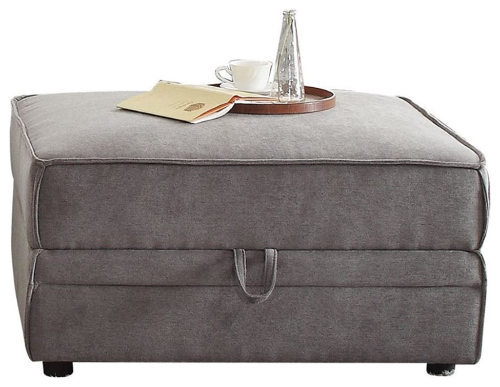 Bowery Hill Velvet Storage Ottoman in Gray   Transitional   Footstools And Ottomans   by Homesquare  Houzz