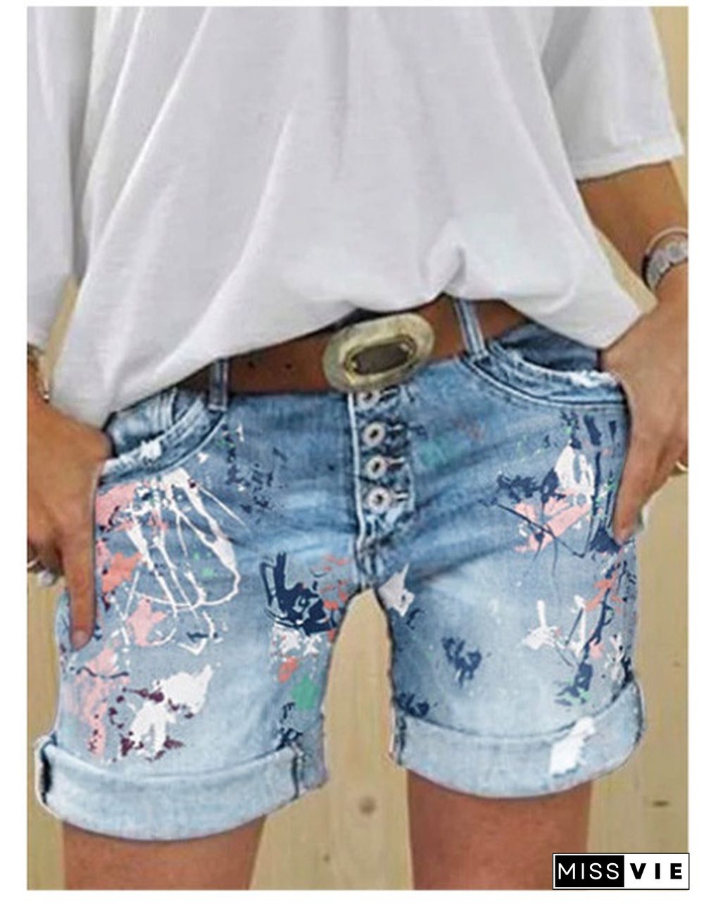 Brand New Plus Size Women's Denim Shorts Washed Printed Jeans Summer Denim Shorts