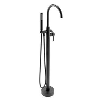 AKDY 60 in. Solid Matte Black inside and outside Bathtub with Tub Filler Combo - Modern Flatbottom Stand Alone Tub BT0130-42