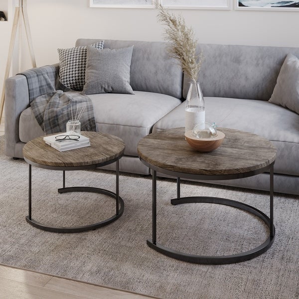 Round Coffee Table Set - 2-Piece Nesting Tables by Lavish Home (Gray-Brown)