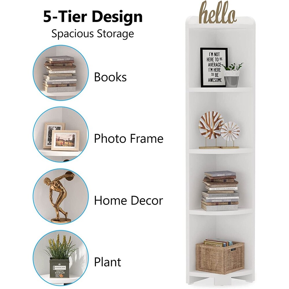 White Corner Shelf  5 Tier Wood Wall Corner Bookshelf   11.8\