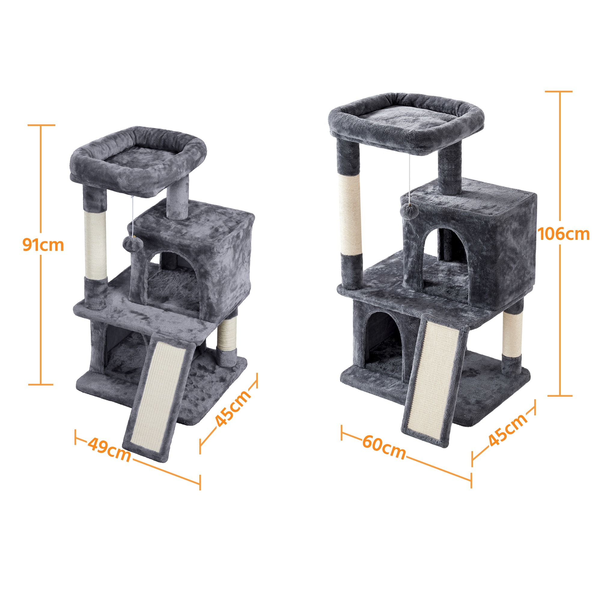 Topeakmart Dark Gray Cat Tree with 2 Condos， 42