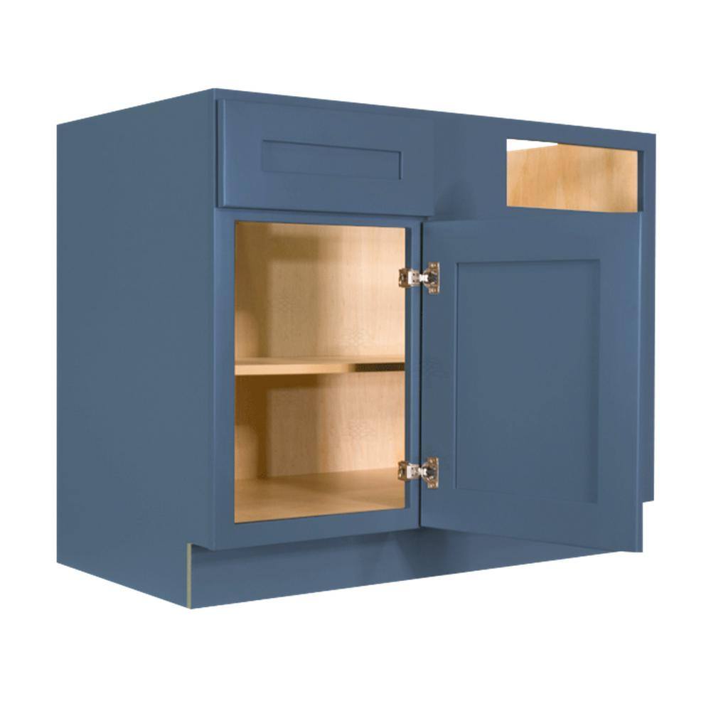 LIFEART CABINETRY Lancaster Blue Plywood Shaker Stock Assembled Blind Corner Kitchen Cabinet (42 in. W x 34.5 in. H x 24 in. D) ALB-BBC42