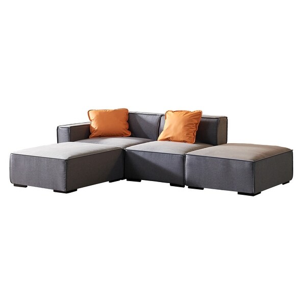 4 Seat Sectional Sofa Set Livingroom Modular Lounge Chaise Couch with Ottomanand2 Pillows