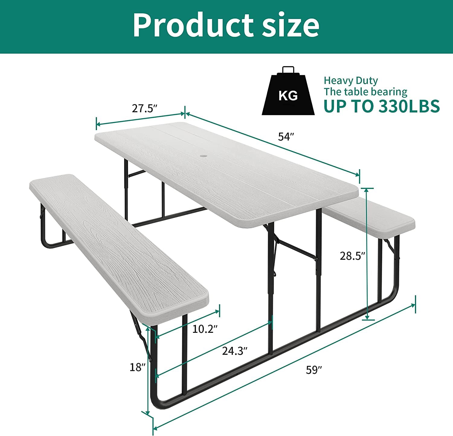 YITAHOME 6ft Folding Picnic Table Heavy Duty Outdoor Picnic Table and Bench Resin Tabletop and Stable Steel Frame w/Umbrella Hole for Yard Patio Lawn Party White