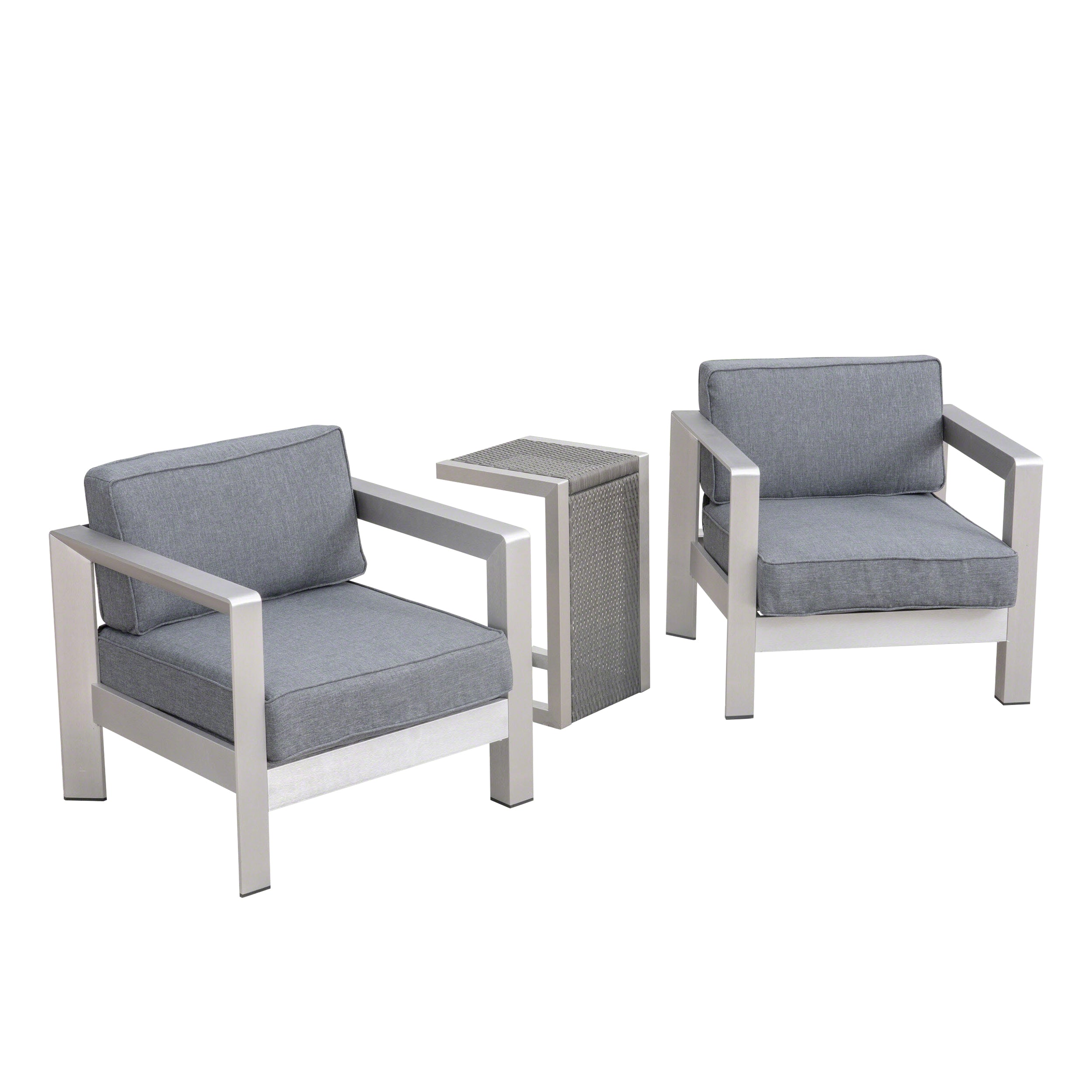 Emily 3-piece Outdoor Aluminum Club Chairs with Side Table