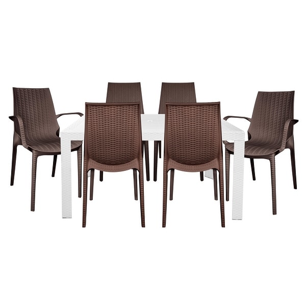 LeisureMod Kent 7Piece Outdoor Dining Set with 4 Chairs 2 Arm Chairs