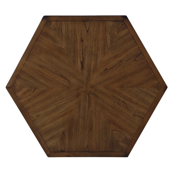 Roomfitters 2 Tier Retro Hexagon Living Room Solid Wood Coffee Table with Shelf and Drawer