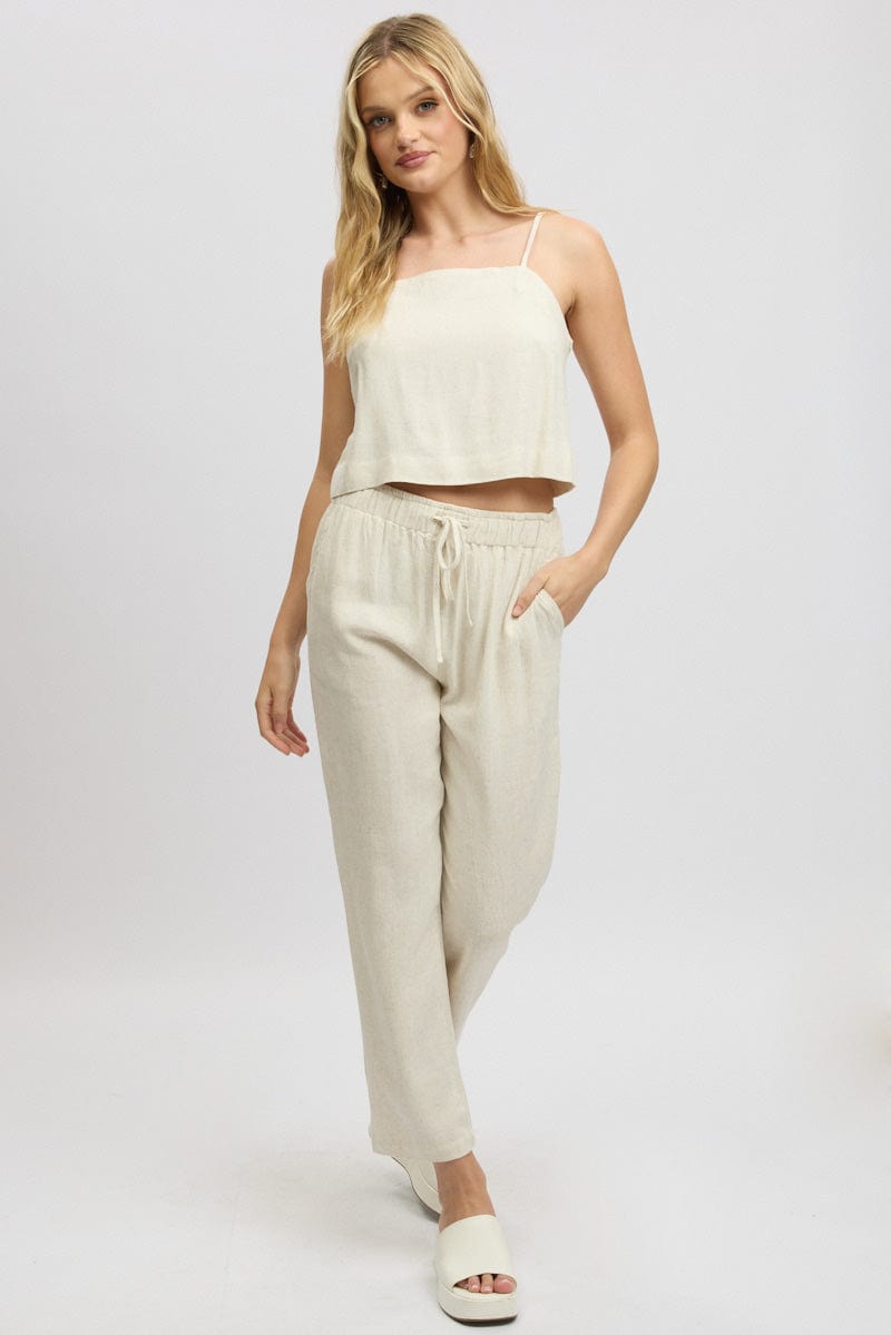 Beige Cami Top Sleeveless Linen Blend
