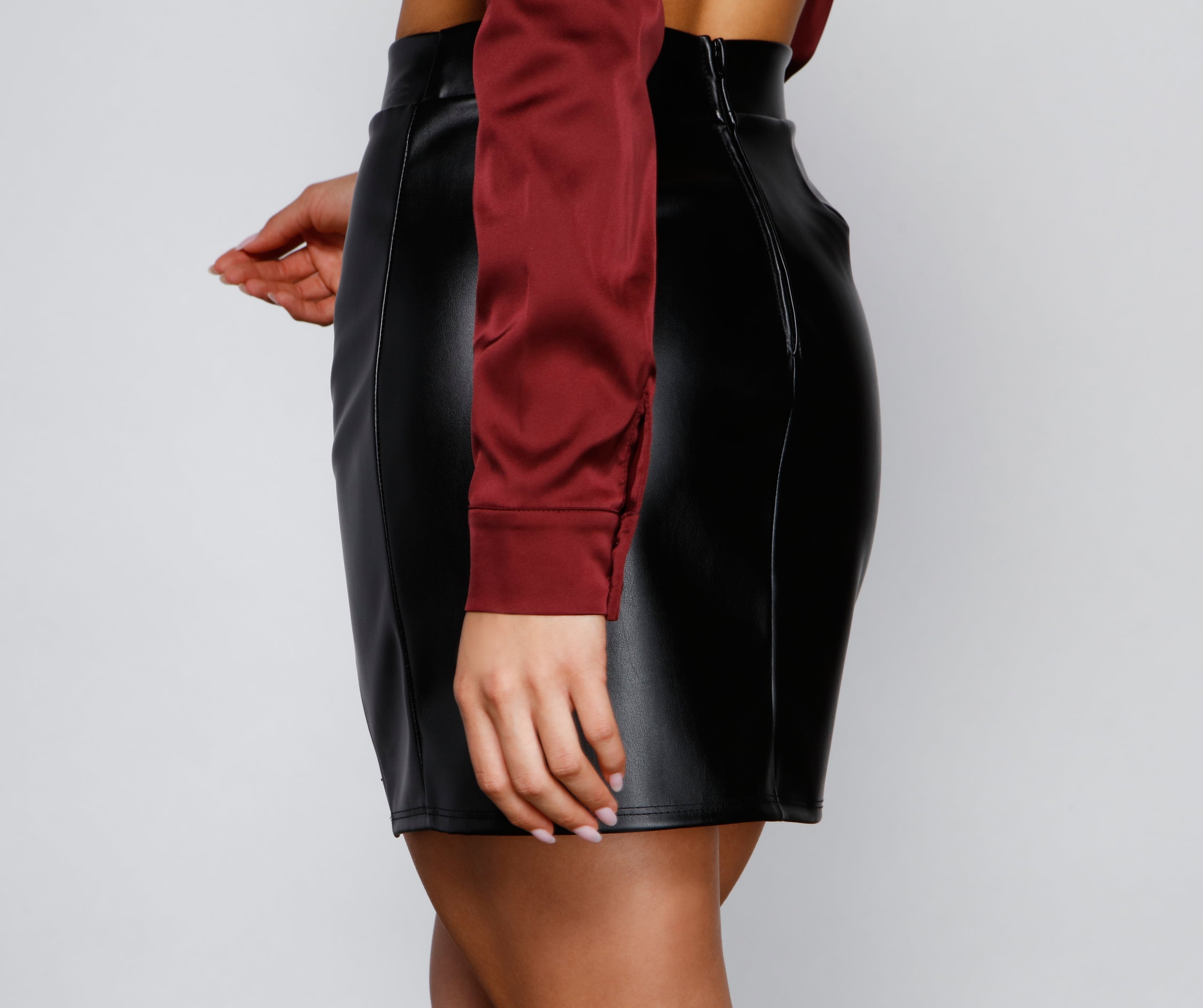 Faux Leather Lace Inset Mini Skirt