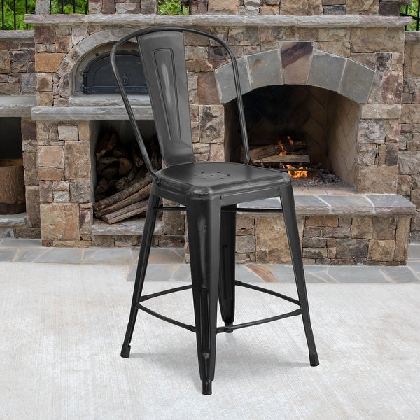 24-inch High Distressed Metal Indoor/Outdoor Counter Height Stool - 17.75