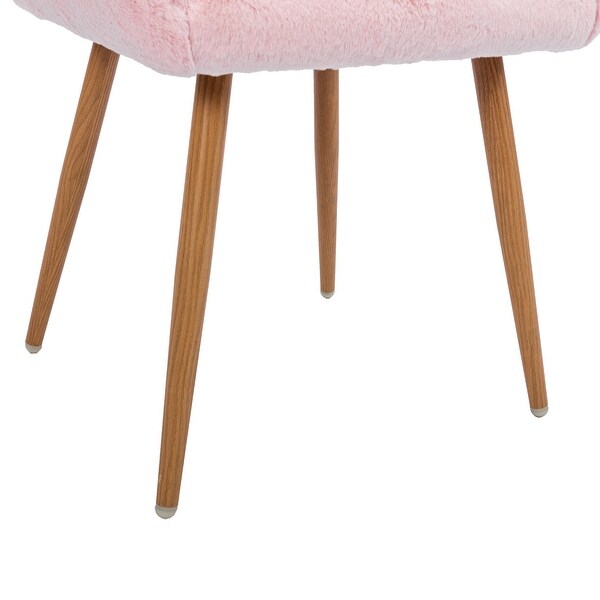 Dining Chairs with Faux Fur， Mid Century Side Chairs with Solid Painting Steel Leg for Dining Room
