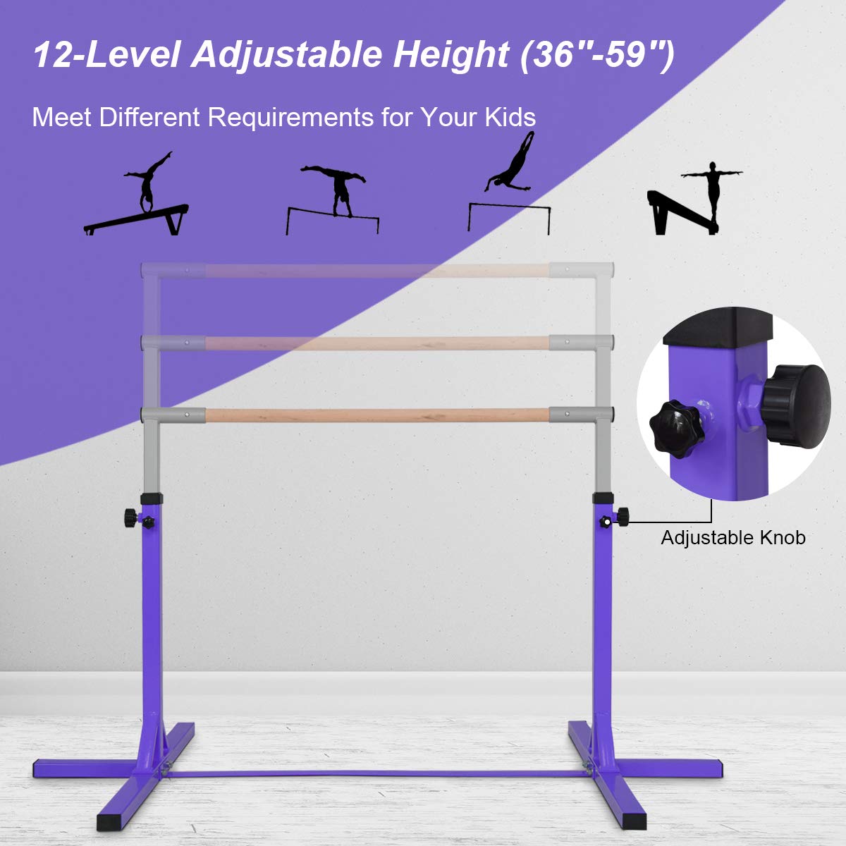 Costzon Junior Training Bar with 4 ft Gymnastics Mat, 3' to 5' Height Adjustable 1-4 Levels Exercise Kip Bar w/Double Locking Mechanism