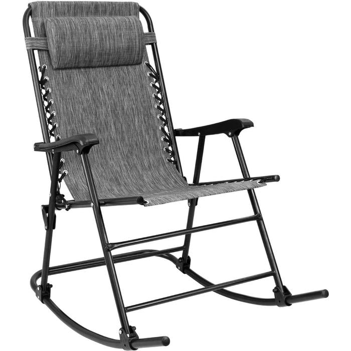 Vineego Patio Rcoking Chair Outdoor Zero Gravity Textilene Foldable Lounge Chair, Gray