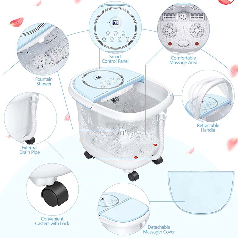 Foot Spa Bath Massager Pedicure Spa Tub with Heat, 2 Rollers, 4 Shiatsu Massagers, Temperature Control, Timer, 3-Angle Shower