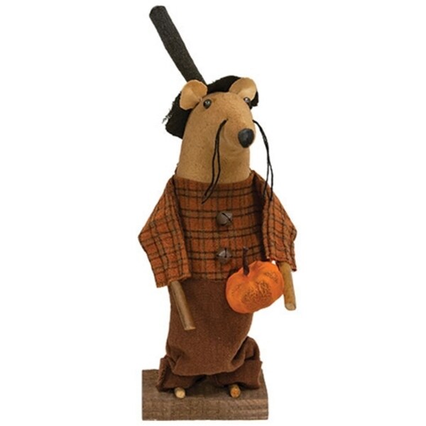 Farmer Plaid Mouse with Pumpkin on Base