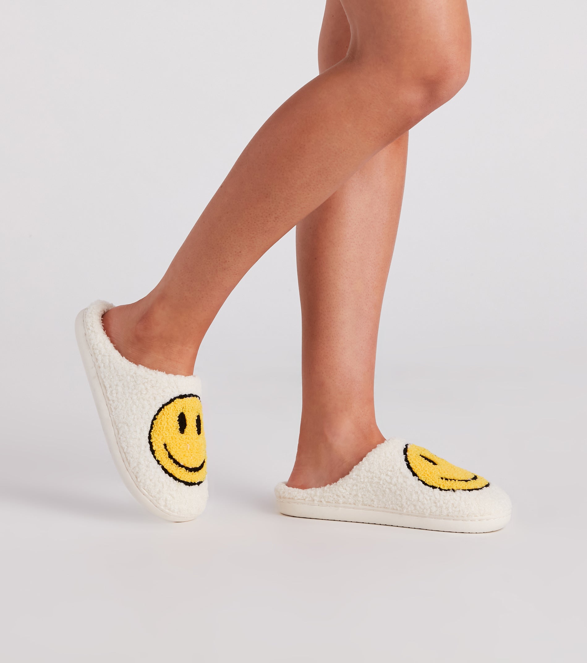 Be Happy Face Faux Sherpa Slippers