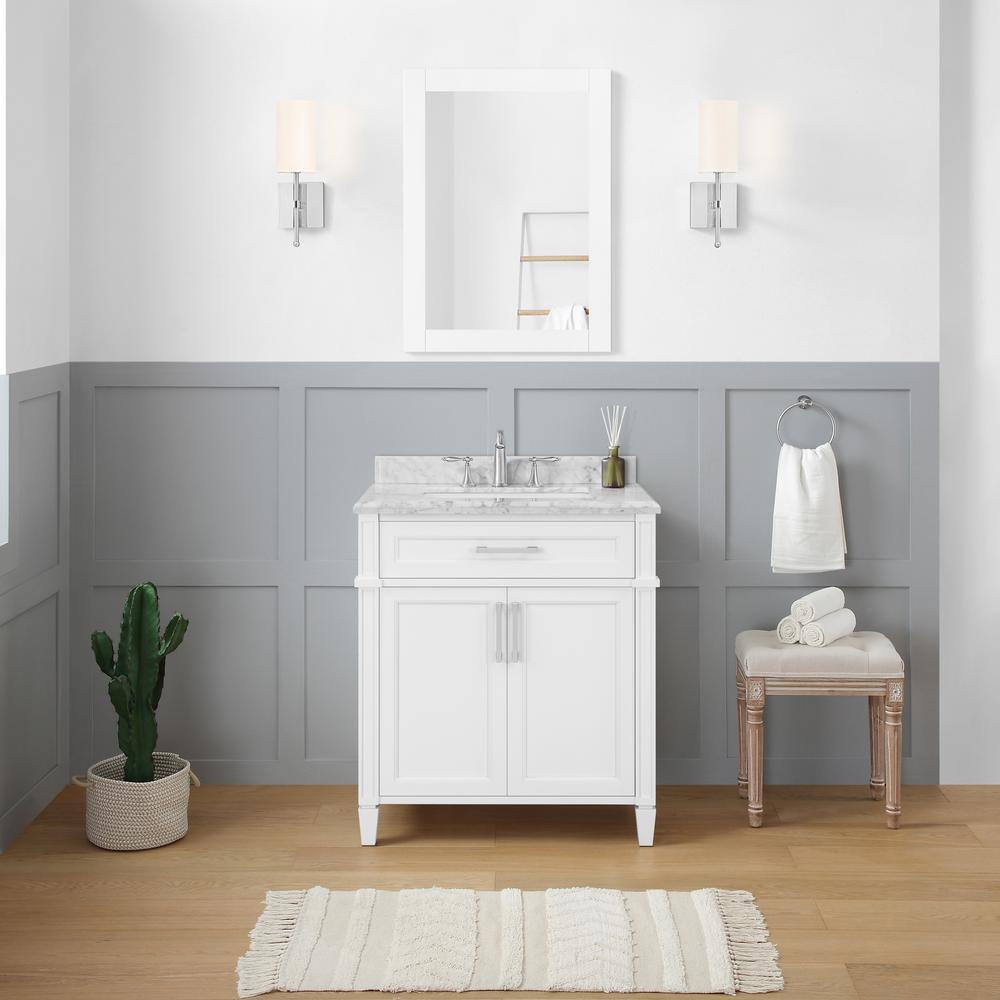 Home Decorators Collection Caville 24 in. W x 32 in. H Rectangular Framed Wall Mount Bathroom Vanity Mirror in White Caville MR-W