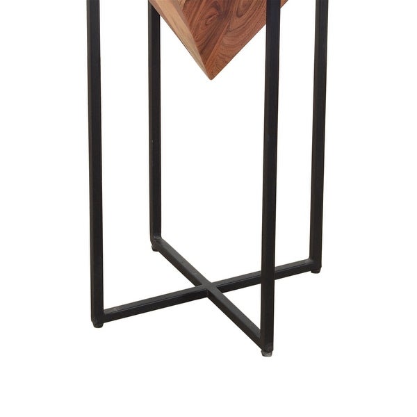 Brown and Black 26 Inch Pyramid Shape Wooden Side Table