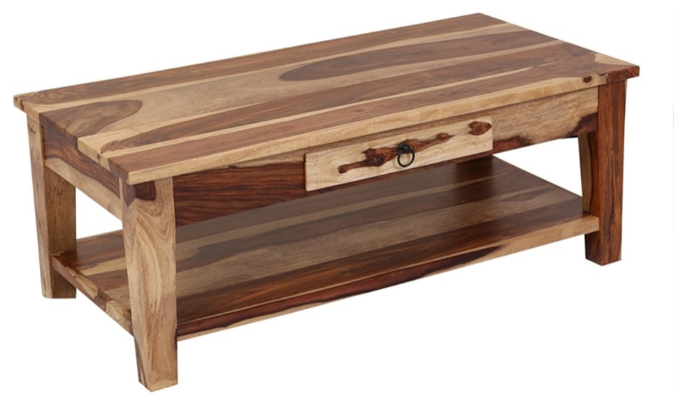 Sante Fe Solid Sheesham Wood Coffee Table With Drawer   Coffee Tables   by Homesquare  Houzz