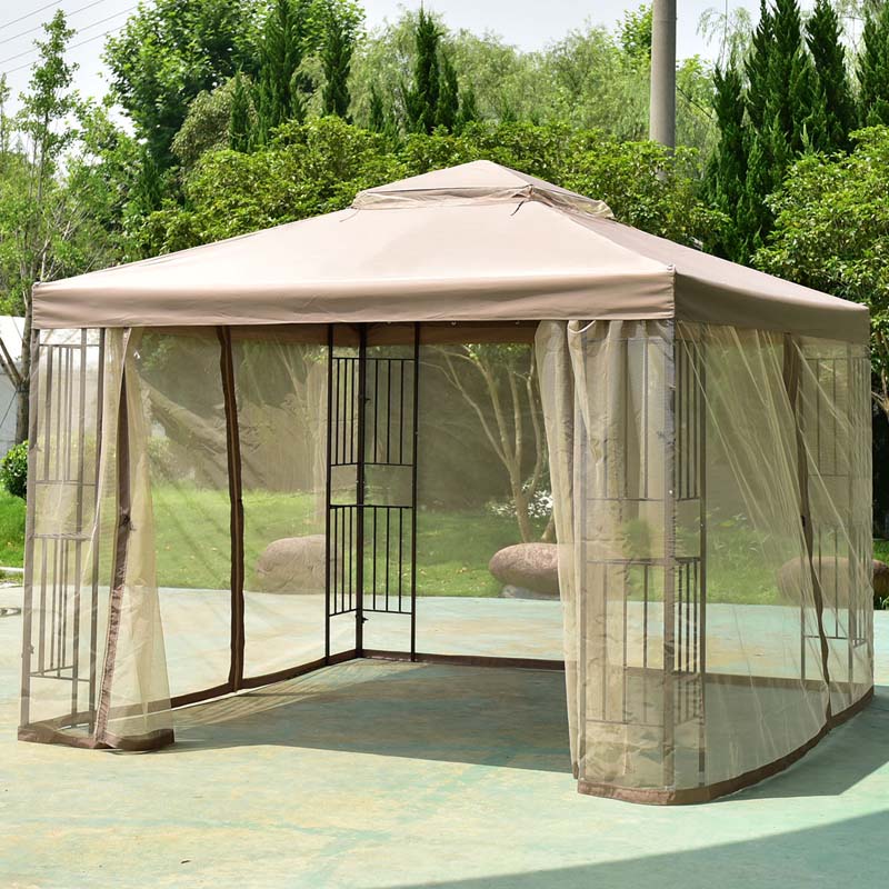 Canada Only - 10 x 10 FT Outdoor Steel Gazebo Screw-free Canopy Tent with Netting