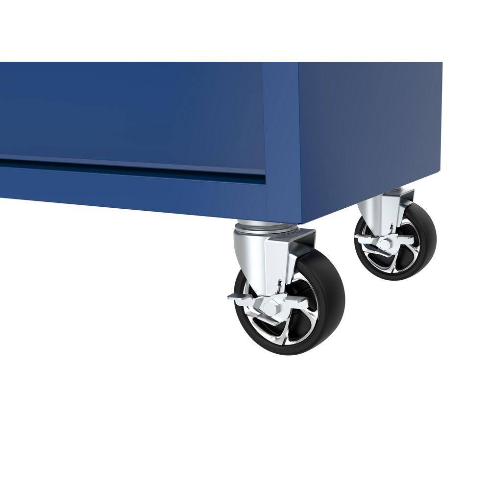 Husky 46 in. W x 18 in. D 9-Drawer Gloss Blue Mobile Workbench Cabinet with Solid Wood Top H46X18MWC9BLU