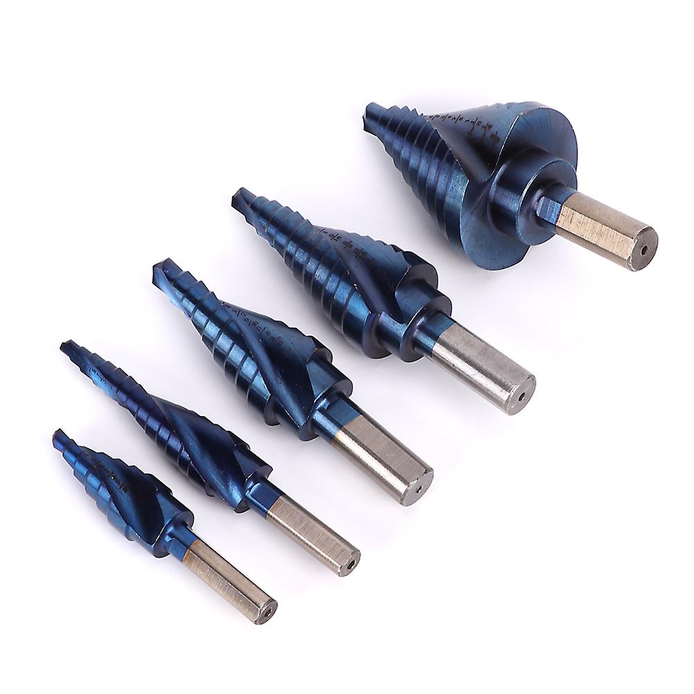 5pcs Step Drill Set Triangle Shank Spiral Groove Plating Deburring Chamfering Tools