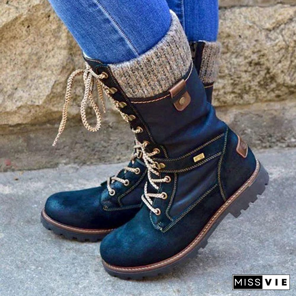 Women Round Toe Lace-Up Boots