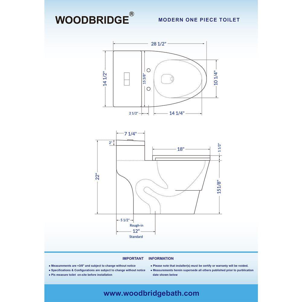 WOODBRIDGE 1piece 128 GPF Conserver High Efficiency Dual Flush AllinOne Toilet with Soft Closed Seat Included in White