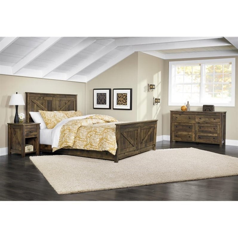 Home Square 3 Piece Bedroom Set with Dresser and 2 Nightstands in Rustic