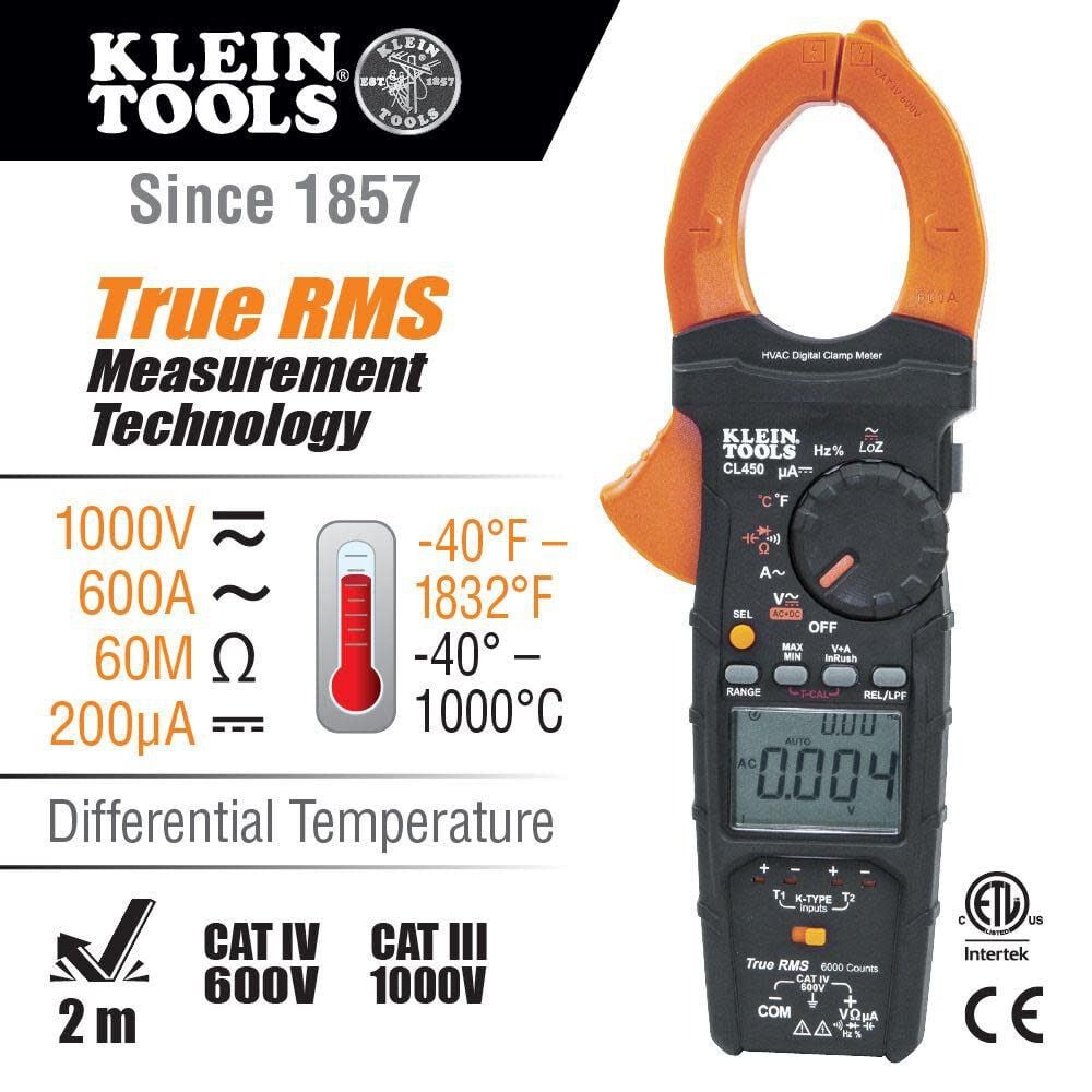 Klein Tools HVAC Clamp Meter Differential Temp CL450 from Klein Tools