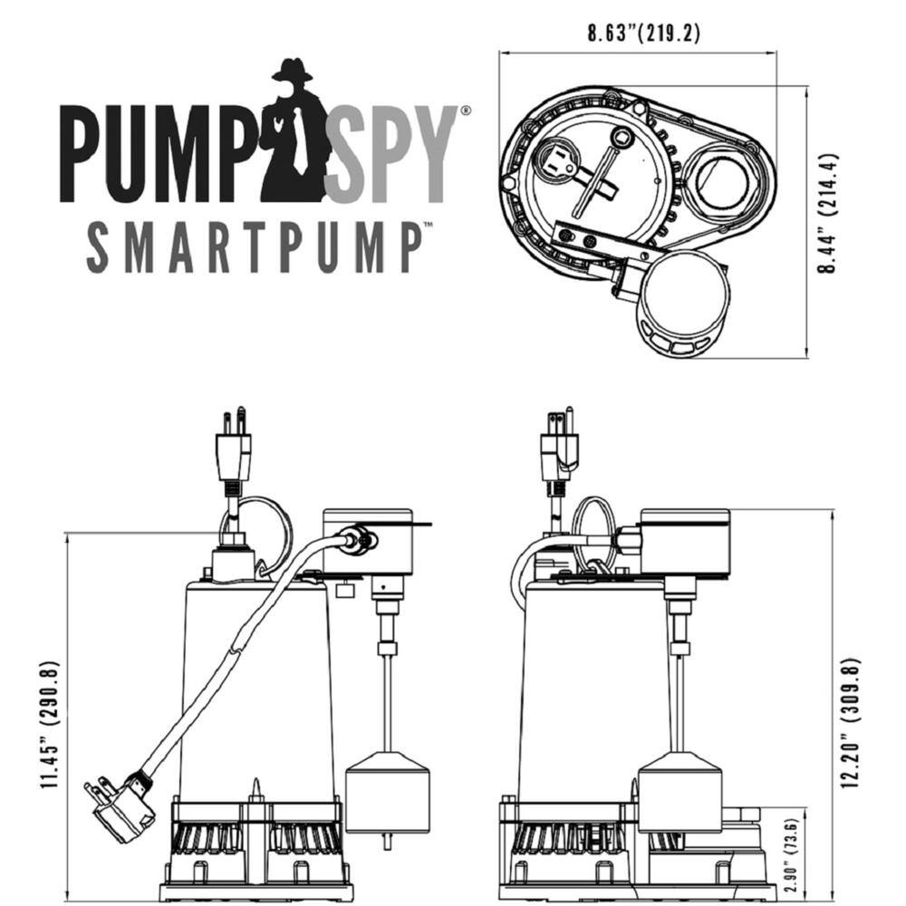 PumpSpy SmartPump 12 hp. Wi-Fi Connected Submersible Sump Pump with Internet Monitoring PSMT2000