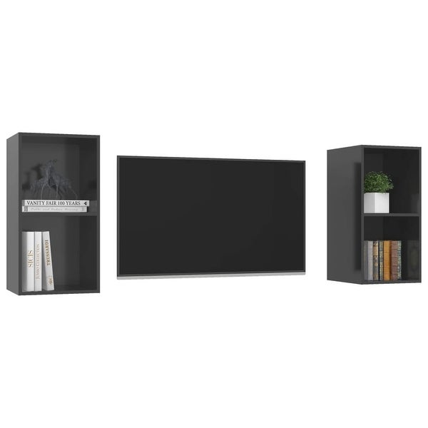 Wall-mounted TV Cabinets 2 pcs High Gloss Gray Engineered Wood