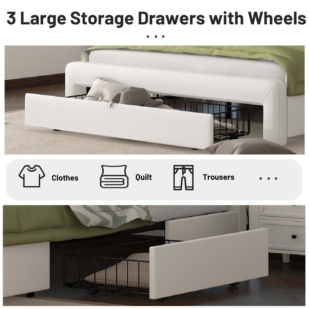 Queen Size Platform Bed Frame with Drawers Storage  Leather Upholstered Platform Bed Frame with Charging Station