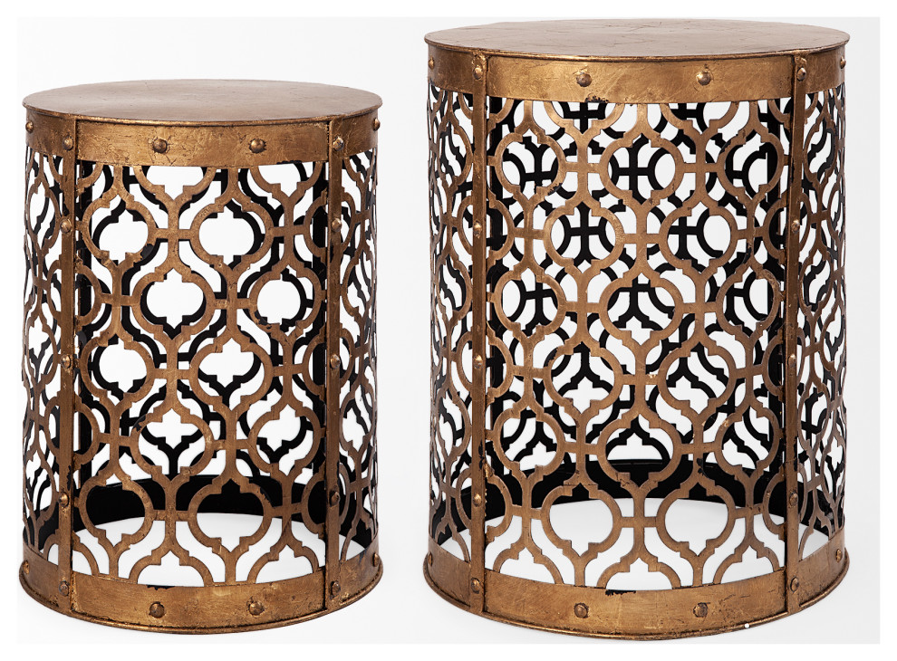 Mercana Rudebekia Set of 2 Gold Round Metal Accent Tables 50118   Mediterranean   Coffee Table Sets   by Mercana  Houzz