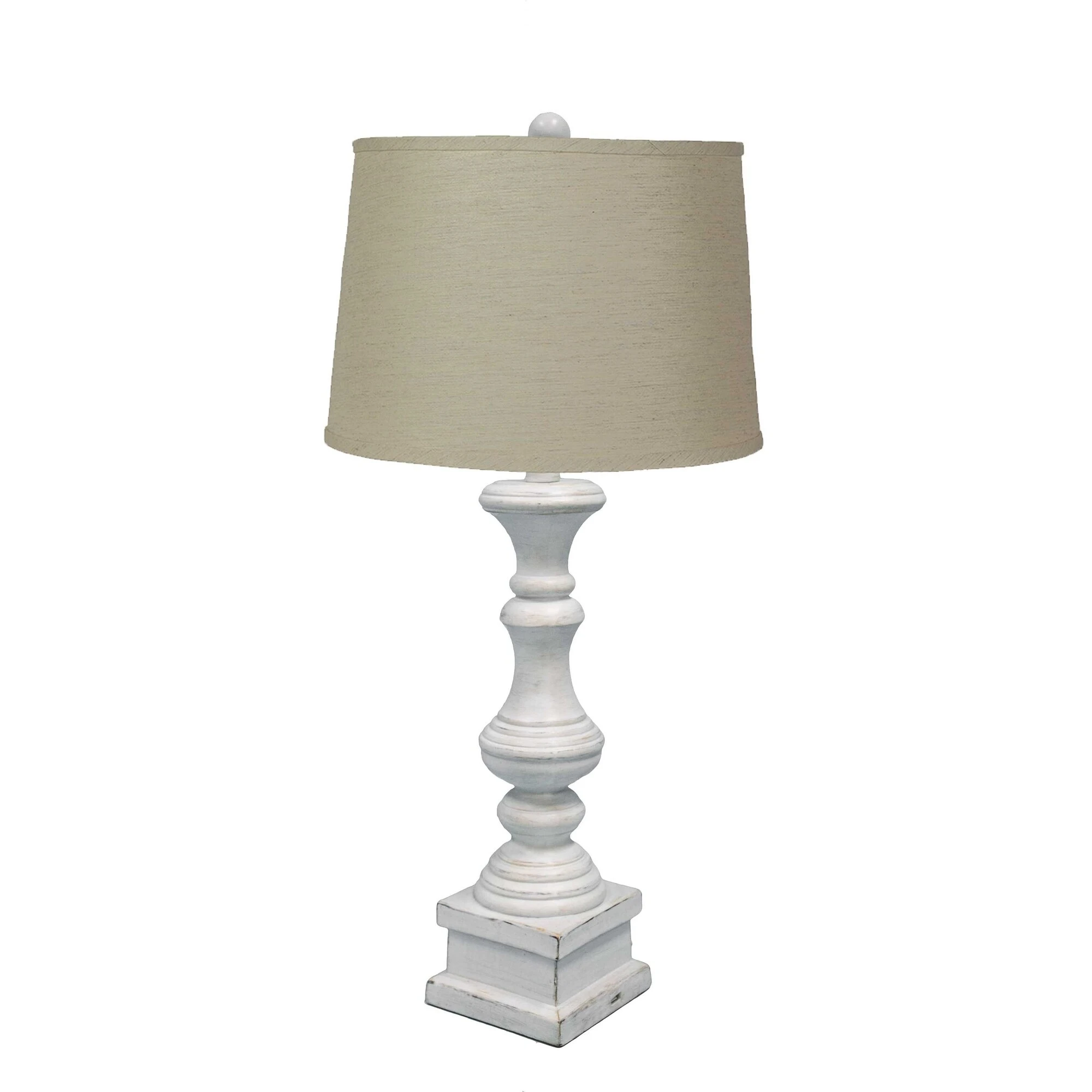 Distressed White Table Lamp with Sea Linen Fabric Shade