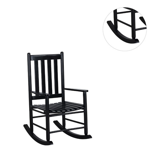 Simple Relax Wooden Rocking Chair With Slatted Backrest In Black