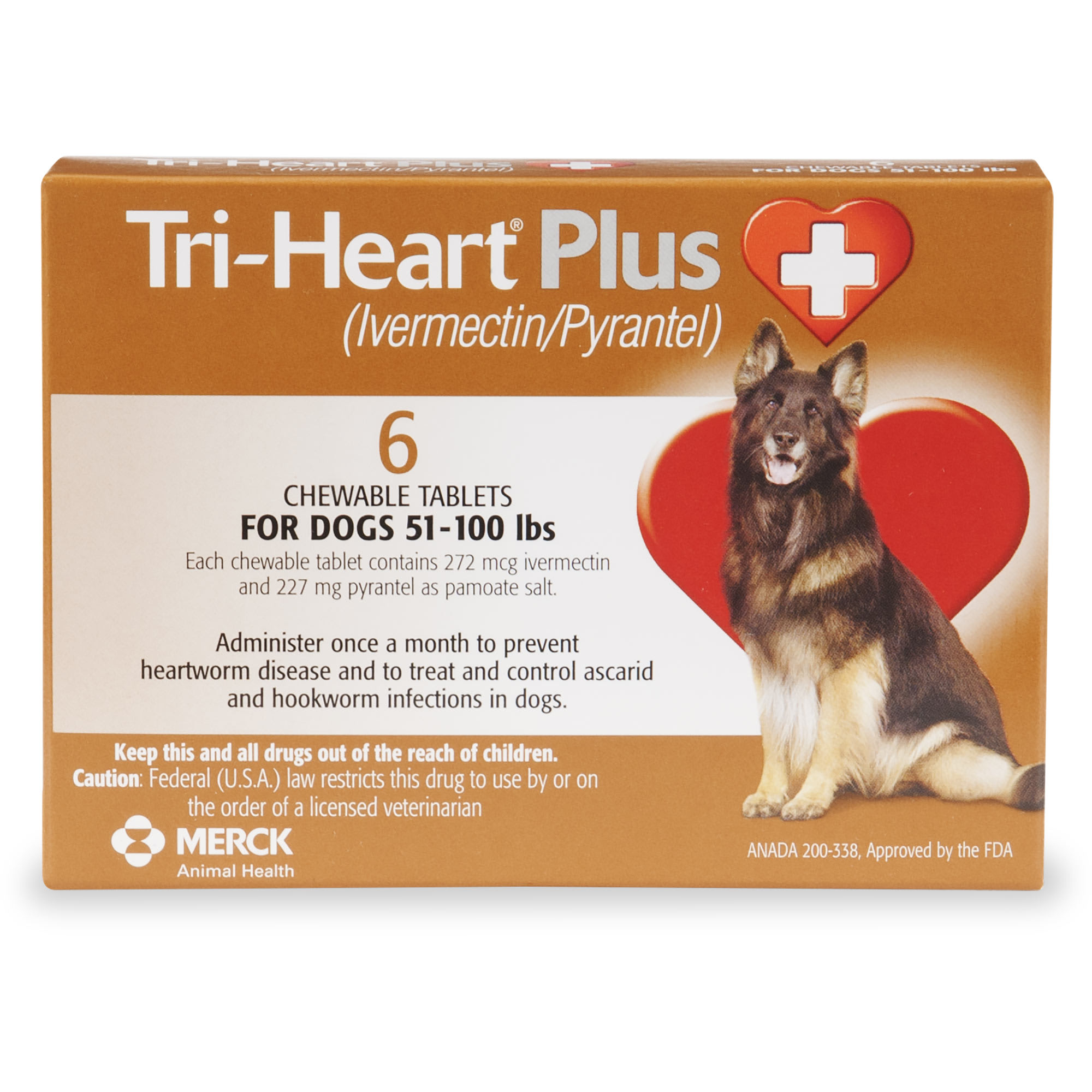 TRI-HEART PLUS Chewable Tablets for Dogs 51 to 100 lbs， 6 Month Supply