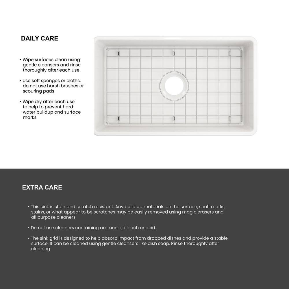 Glacier Bay Farmhouse Apron-Front Fireclay 30 in. Single Bowl Kitchen Sink in White with Bottom Grid 3ABRB-38-001