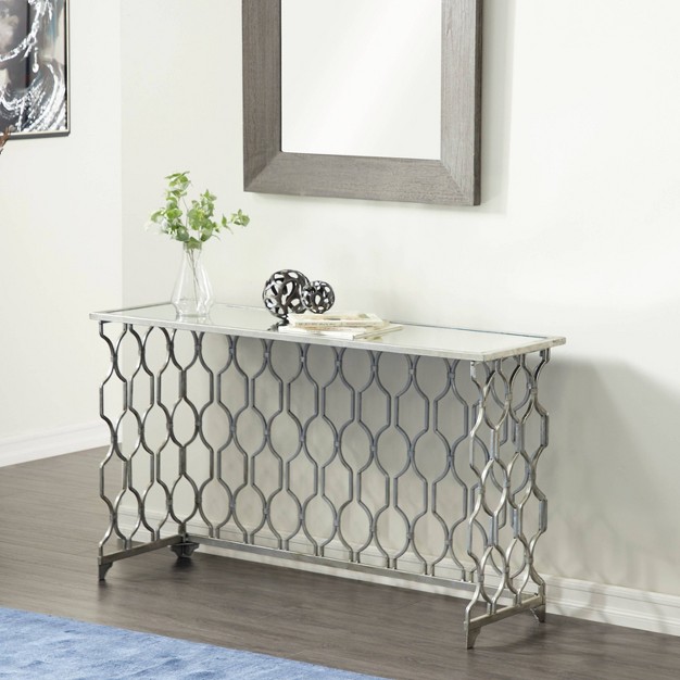 Contemporary Metal Pattern Console Table Silver Olivia amp May