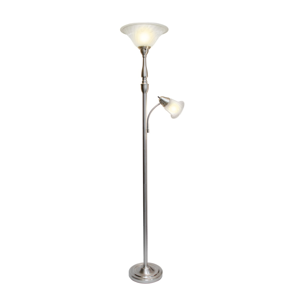 Elegant Designs 2 Light Combo Torchiere Floor Lamp with White Marble Glass, Brushed Nickel