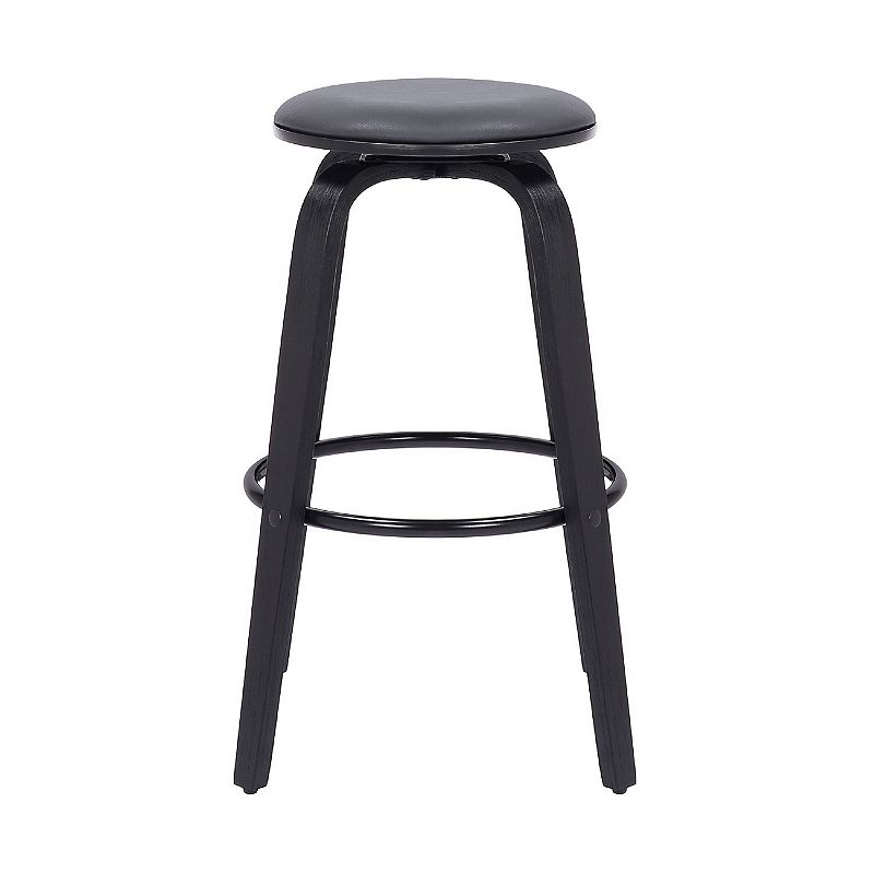 Backless Barstool with Swivel Seat and Wooden Legs， Gray