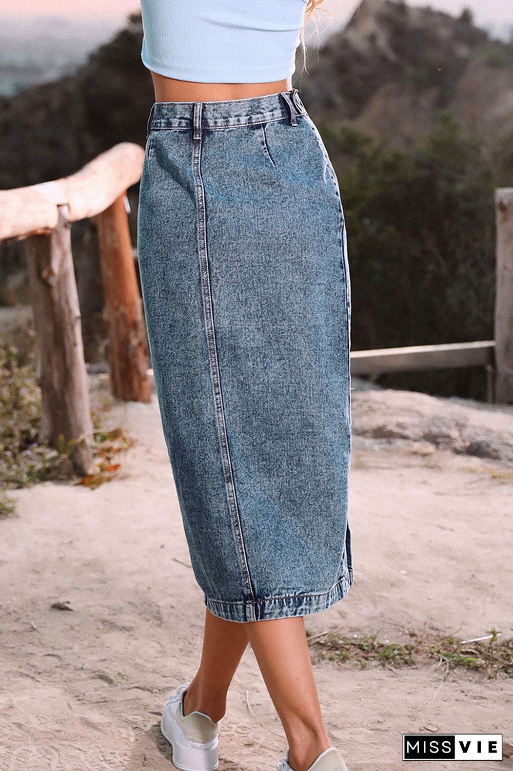 Slit Buttons High Waist Denim Skirt Wholesale