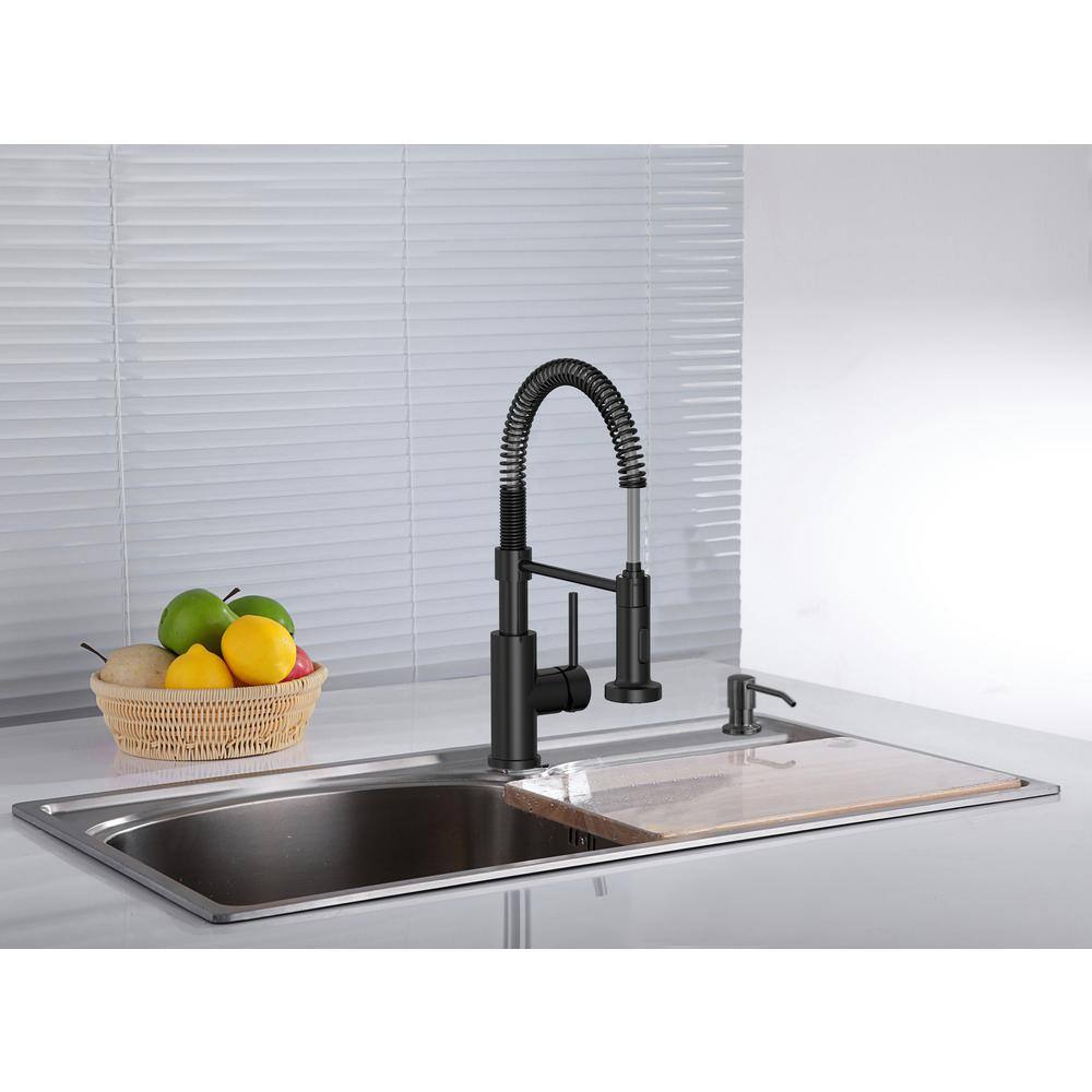 PRIVATE BRAND UNBRANDED Cartway Single-Handle Spring Pull-Down Sprayer Kitchen Faucet in Matte Black D005O