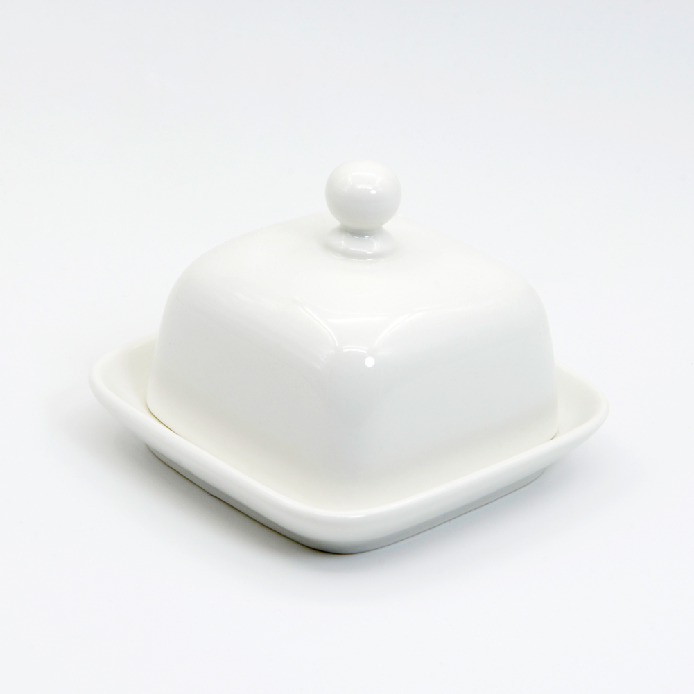 MKLZ Small Butter Dish with Lid， Individual Mini White Ceramic Butter Holder， Square