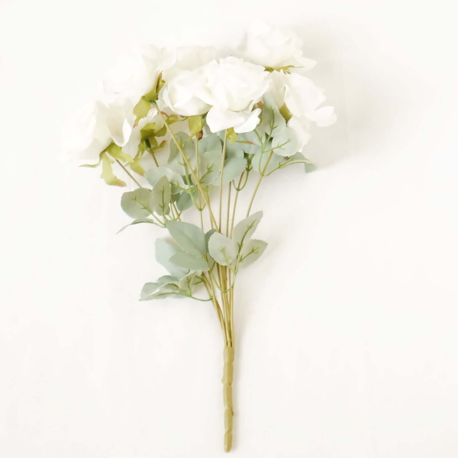 2 Bouquets Ivory Real Touch Artificial Silk Rose Flower Bushes 17